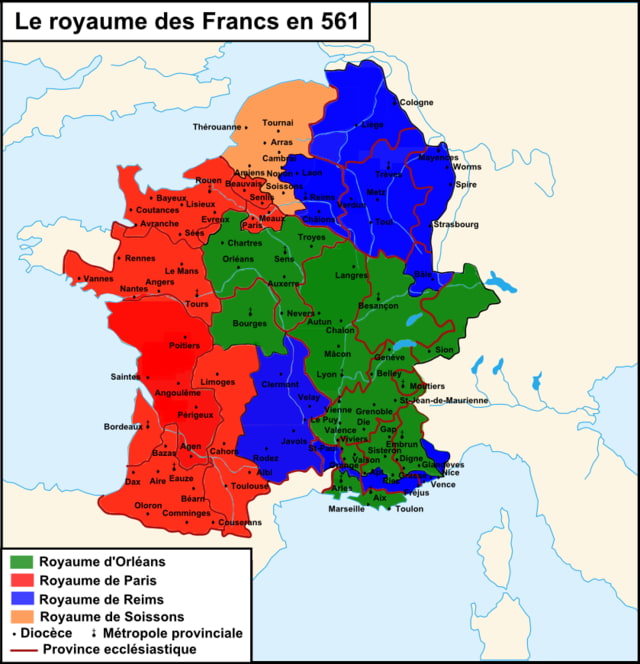 Le royaume franc en 561